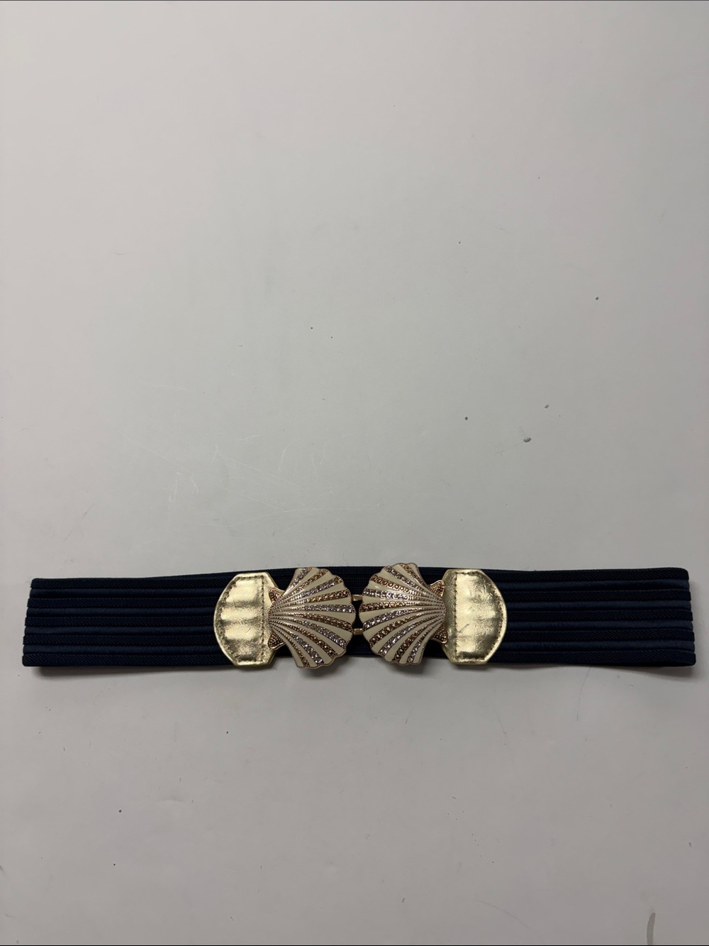 Lilly Pulitzer Gold Shell Buckle Elastic Waist Belt - Navy